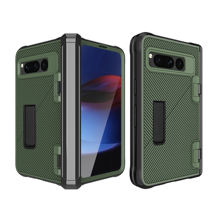 For Google Pixel Fold Twill Texture Integrated Shockproof Phone Case with Holder(Green) - Google Cases by PMC TechLife | Online Shopping South Africa | PMC TechLife | Buy Now Pay Later Mobicred
