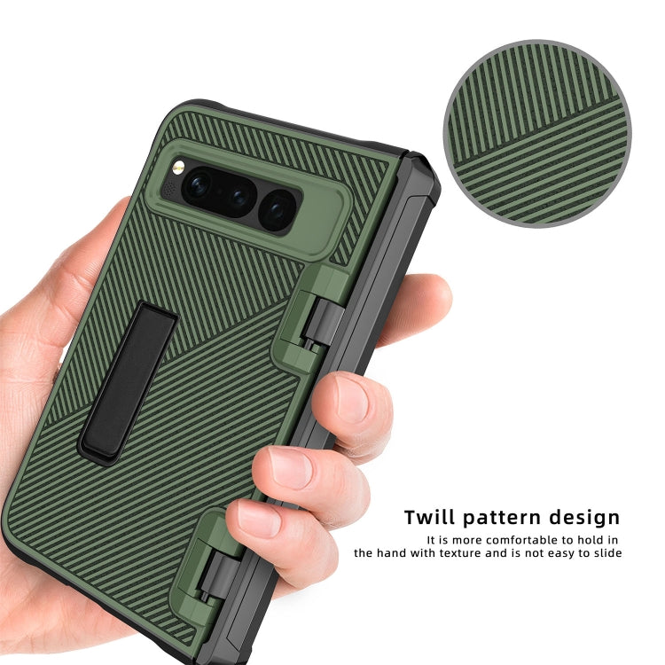 For Google Pixel Fold Twill Texture Integrated Shockproof Phone Case with Holder(Green) - Google Cases by PMC TechLife | Online Shopping South Africa | PMC TechLife | Buy Now Pay Later Mobicred