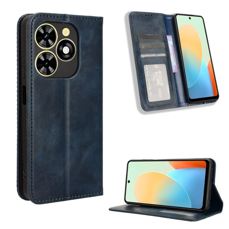 For Tecno Spark Go 2024 Magnetic Buckle Retro Texture Leather Phone Case(Blue) - Tecno Cases by PMC Jewellery | Online Shopping South Africa | PMC Jewellery | Buy Now Pay Later Mobicred