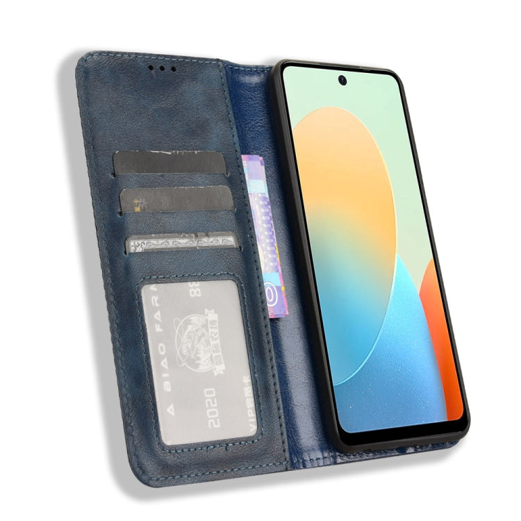 For Tecno Spark Go 2024 Magnetic Buckle Retro Texture Leather Phone Case(Blue) - Tecno Cases by PMC Jewellery | Online Shopping South Africa | PMC Jewellery | Buy Now Pay Later Mobicred