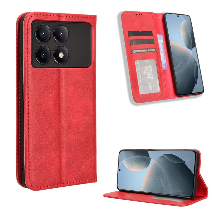 For Xiaomi Redmi K70E / Poco X6 Pro Magnetic Buckle Retro Texture Leather Phone Case(Red) - Xiaomi Cases by PMC TechLife | Online Shopping South Africa | PMC TechLife | Buy Now Pay Later Mobicred