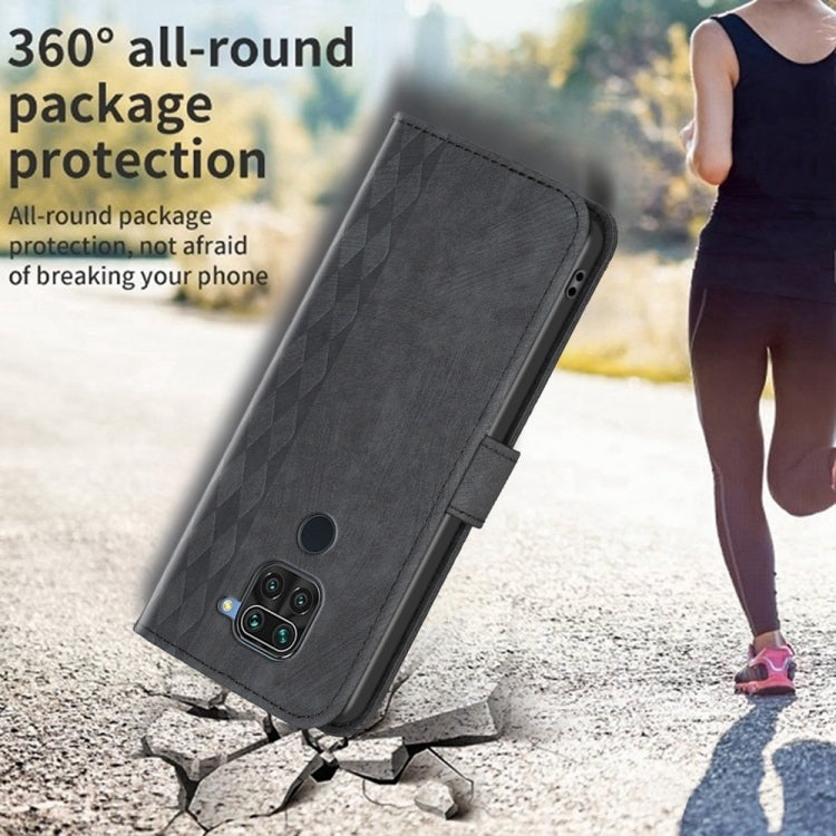 For Xiaomi Redmi Note 9 Plaid Embossed Leather Phone Case(Black) - Xiaomi Cases by PMC TechLife | Online Shopping South Africa | PMC TechLife | Buy Now Pay Later Mobicred
