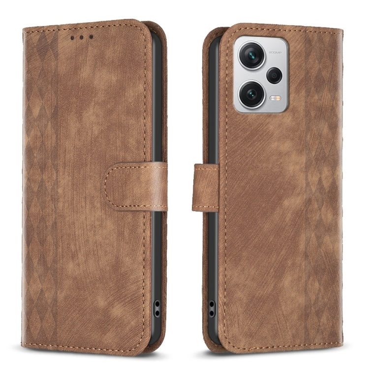 For Xiaomi Redmi Note 12 Pro+ Global Plaid Embossed Leather Phone Case(Brown) - Xiaomi Cases by PMC TechLife | Online Shopping South Africa | PMC TechLife | Buy Now Pay Later Mobicred