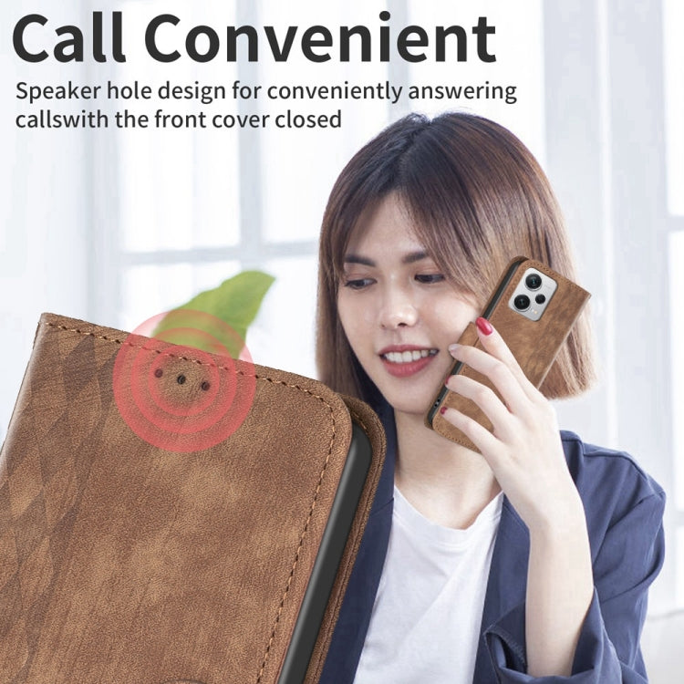 For Xiaomi Redmi Note 12 Pro+ Global Plaid Embossed Leather Phone Case(Brown) - Xiaomi Cases by PMC TechLife | Online Shopping South Africa | PMC TechLife | Buy Now Pay Later Mobicred