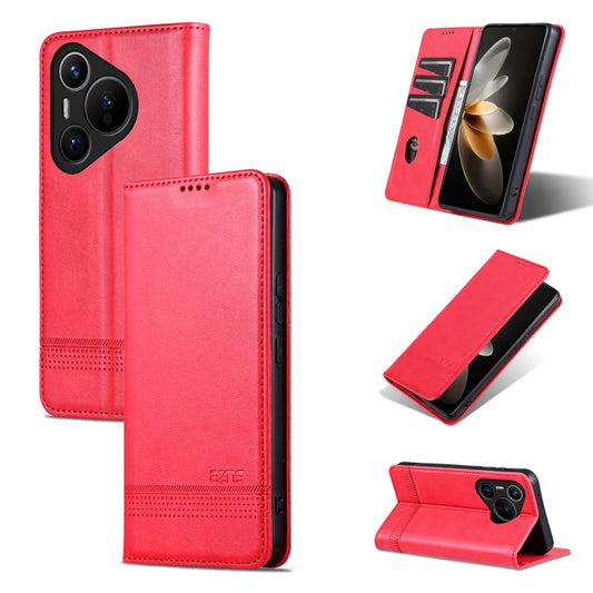 For Huawei Pura 70 Fine Hole AZNS Magnetic Calf Texture Flip Leather Phone Case(Red) - Huawei Cases by AZNS | Online Shopping South Africa | PMC Jewellery | Buy Now Pay Later Mobicred