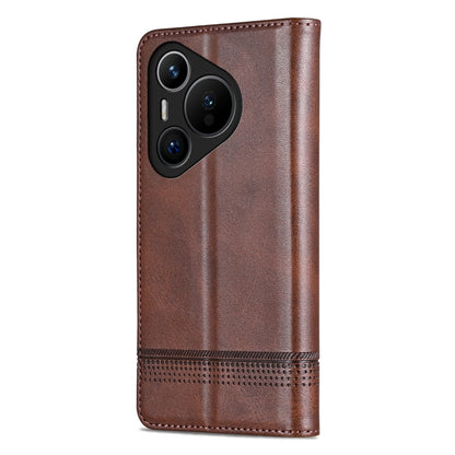 For Huawei Pura 70 Fine Hole AZNS Magnetic Calf Texture Flip Leather Phone Case(Dark Brown) - Huawei Cases by AZNS | Online Shopping South Africa | PMC Jewellery | Buy Now Pay Later Mobicred