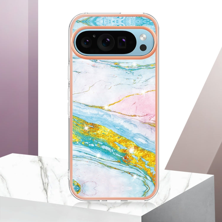 For Google Pixel 9 Pro XL Electroplating Marble Dual-side IMD Phone Case(Green 004) - Google Cases by PMC Jewellery | Online Shopping South Africa | PMC Jewellery | Buy Now Pay Later Mobicred