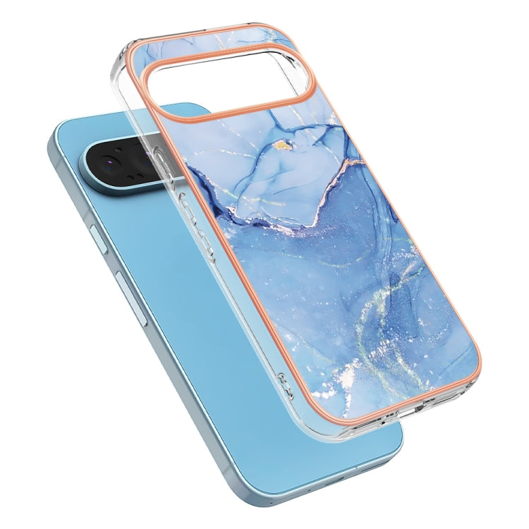 For Google Pixel 9 / 9 Pro Electroplating Marble Dual-side IMD Phone Case(Blue 018) - Google Cases by PMC TechLife | Online Shopping South Africa | PMC TechLife | Buy Now Pay Later Mobicred