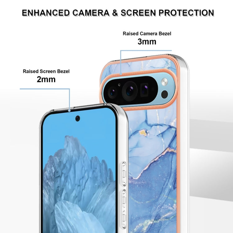For Google Pixel 9 / 9 Pro Electroplating Marble Dual-side IMD Phone Case(Blue 018) - Google Cases by PMC TechLife | Online Shopping South Africa | PMC TechLife | Buy Now Pay Later Mobicred