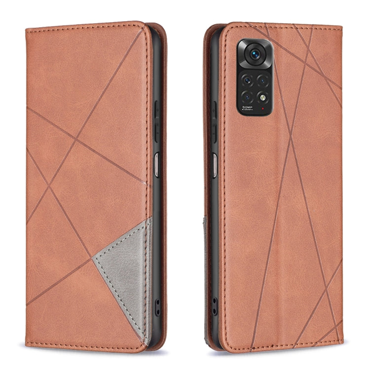 For Xiaomi Redmi Note 12S 4G / Note 11  Rhombus Texture Magnetic Leather Phone Case(Brown) - Xiaomi Cases by PMC Jewellery | Online Shopping South Africa | PMC Jewellery | Buy Now Pay Later Mobicred