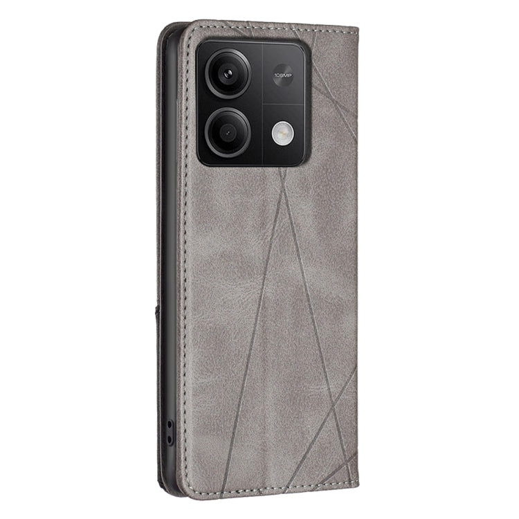 For Xiaomi Redmi Note 13 Rhombus Texture Magnetic Leather Phone Case(Grey) - Xiaomi Cases by PMC Jewellery | Online Shopping South Africa | PMC Jewellery | Buy Now Pay Later Mobicred