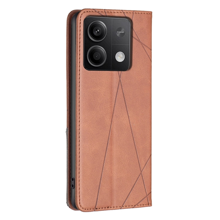 For Xiaomi Redmi Note 13 Rhombus Texture Magnetic Leather Phone Case(Brown) - Xiaomi Cases by PMC TechLife | Online Shopping South Africa | PMC TechLife | Buy Now Pay Later Mobicred