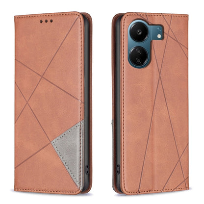 For Xiaomi Redmi 13C Rhombus Texture Magnetic Leather Phone Case(Brown) - 13C Cases by PMC Jewellery | Online Shopping South Africa | PMC Jewellery | Buy Now Pay Later Mobicred