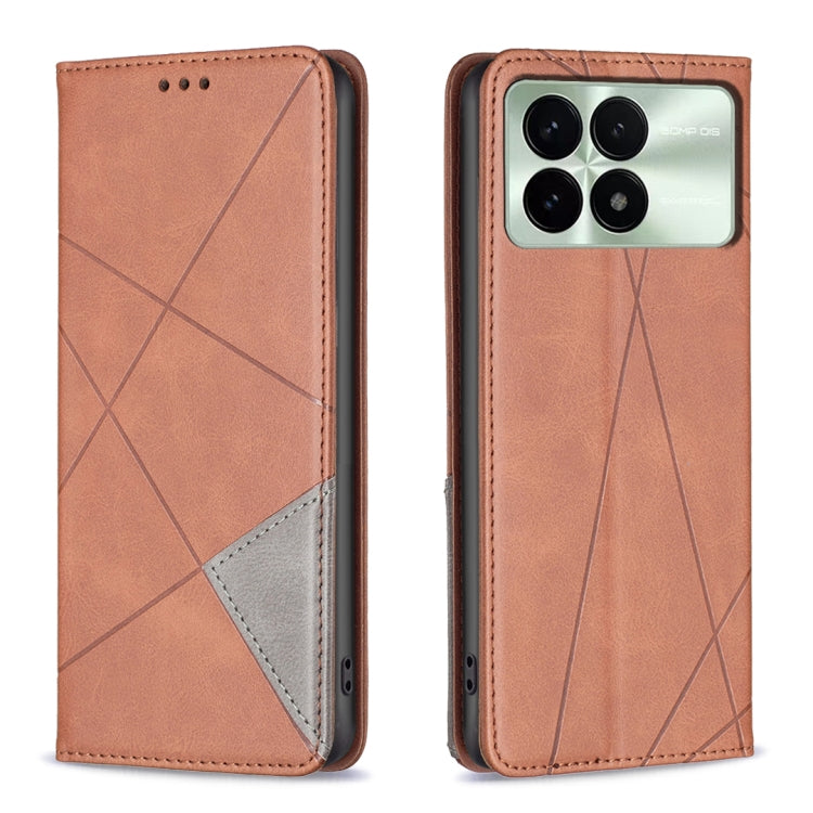 For Xiaomi Redmi K70E Rhombus Texture Magnetic Leather Phone Case(Brown) - K70E Cases by PMC Jewellery | Online Shopping South Africa | PMC Jewellery | Buy Now Pay Later Mobicred