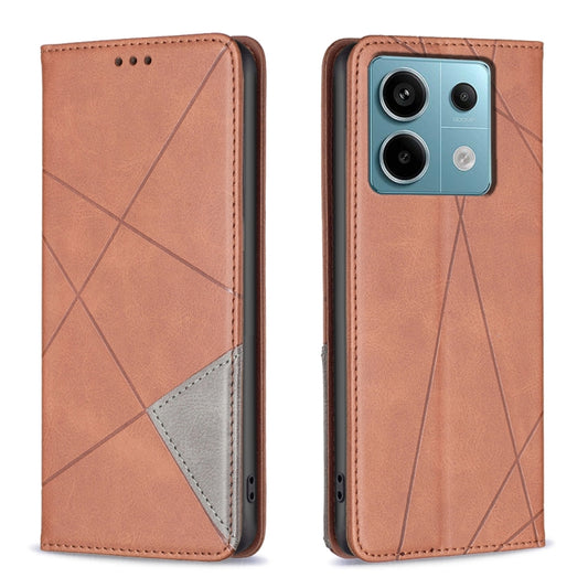 For Xiaomi Redmi Note 13 Pro 4G Global Rhombus Texture Magnetic Leather Phone Case(Brown) - Note 13 Pro Cases by PMC Jewellery | Online Shopping South Africa | PMC Jewellery | Buy Now Pay Later Mobicred