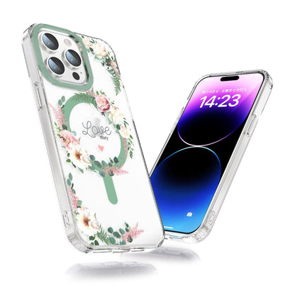 For iPhone 12 Pro MagSafe Magnetic TPU Phone Case(White Pink Rose) - iPhone 12 / 12 Pro Cases by PMC Jewellery | Online Shopping South Africa | PMC Jewellery