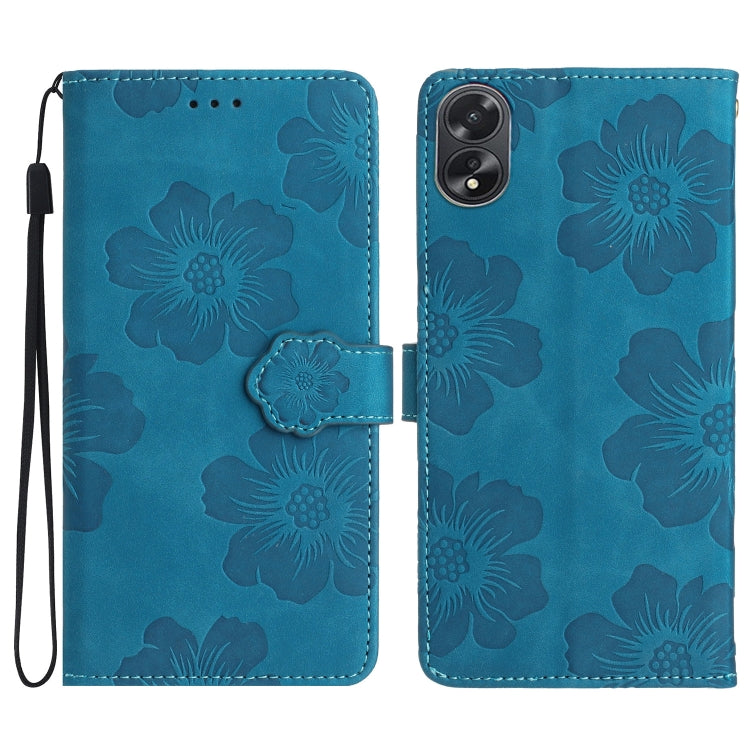 For OPPO A18 Flower Embossing Pattern Leather Phone Case(Blue) - A18 Cases by PMC TechLife | Online Shopping South Africa | PMC TechLife | Buy Now Pay Later Mobicred