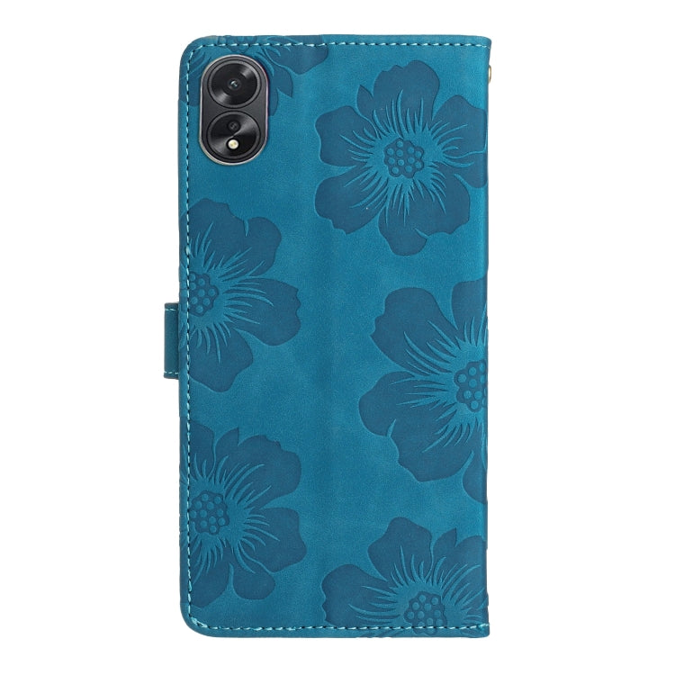For OPPO A18 Flower Embossing Pattern Leather Phone Case(Blue) - A18 Cases by PMC TechLife | Online Shopping South Africa | PMC TechLife | Buy Now Pay Later Mobicred