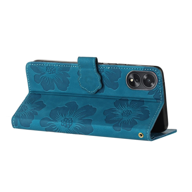 For OPPO A18 Flower Embossing Pattern Leather Phone Case(Blue) - A18 Cases by PMC TechLife | Online Shopping South Africa | PMC TechLife | Buy Now Pay Later Mobicred