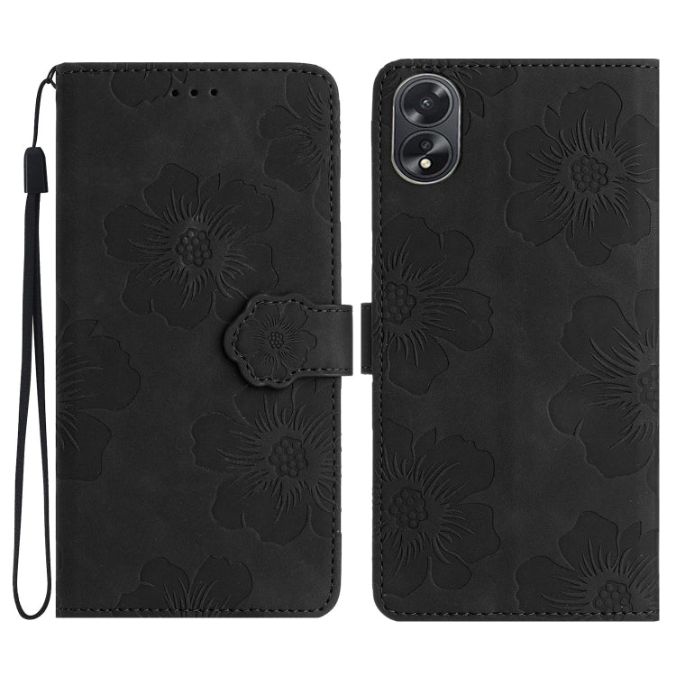 For OPPO A38 Flower Embossing Pattern Leather Phone Case(Black) - A38 Cases by PMC TechLife | Online Shopping South Africa | PMC TechLife | Buy Now Pay Later Mobicred