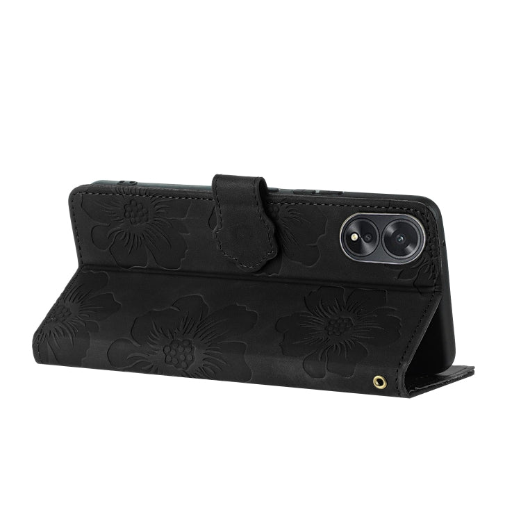 For OPPO A38 Flower Embossing Pattern Leather Phone Case(Black) - A38 Cases by PMC TechLife | Online Shopping South Africa | PMC TechLife | Buy Now Pay Later Mobicred