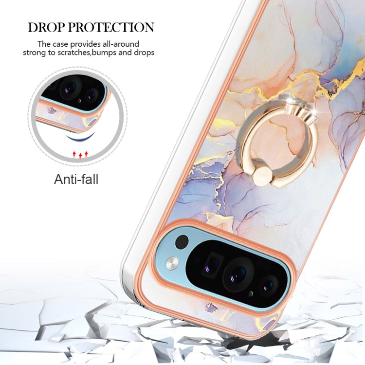 For Google Pixel 9 / 9 Pro Electroplating IMD TPU Phone Case with Ring(White Marble) - Google Cases by PMC Jewellery | Online Shopping South Africa | PMC Jewellery | Buy Now Pay Later Mobicred