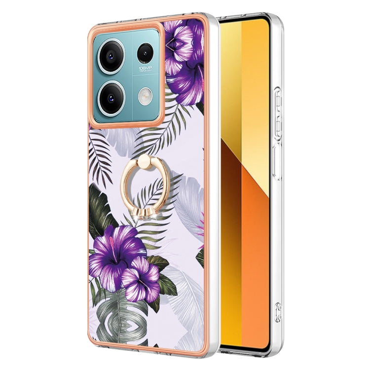 For Xiaomi Redmi Note 13 5G Global Electroplating IMD TPU Phone Case with Ring(Purple Flower) - Note 13 Cases by PMC Jewellery | Online Shopping South Africa | PMC Jewellery | Buy Now Pay Later Mobicred