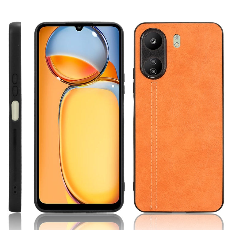 For Xiaomi Redmi 13C 4G / Poco C65 Sewing Cow Pattern Skin PC + PU + TPU Phone Case(Orange) - 13C Cases by PMC TechLife | Online Shopping South Africa | PMC TechLife | Buy Now Pay Later Mobicred