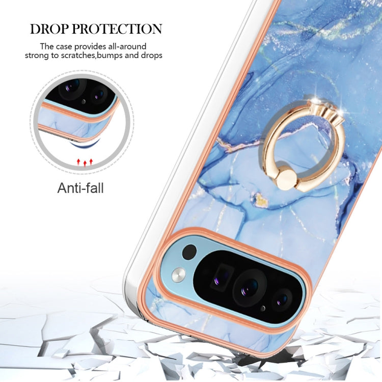 For Google Pixel 9 / 9 Pro Electroplating Marble Dual-side IMD Phone Case with Ring(Blue 018) - Google Cases by PMC Jewellery | Online Shopping South Africa | PMC Jewellery | Buy Now Pay Later Mobicred