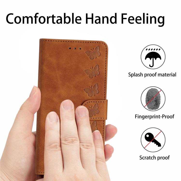 For iPhone 16e Seven Butterflies Embossed Leather Phone Case(Brown) - iPhone 16e Cases by PMC TechLife | Online Shopping South Africa | PMC TechLife | Buy Now Pay Later Mobicred