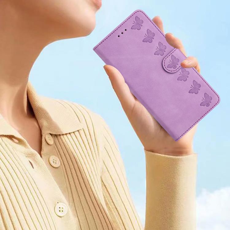 For iPhone 16e Seven Butterflies Embossed Leather Phone Case(Purple) - iPhone 16e Cases by PMC TechLife | Online Shopping South Africa | PMC TechLife | Buy Now Pay Later Mobicred