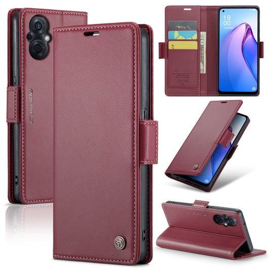 For OPPO Reno8 Lite Global CaseMe 023 Butterfly Buckle Litchi Texture RFID Anti-theft Leather Phone Case(Wine Red) - OPPO Cases by CaseMe | Online Shopping South Africa | PMC Jewellery | Buy Now Pay Later Mobicred