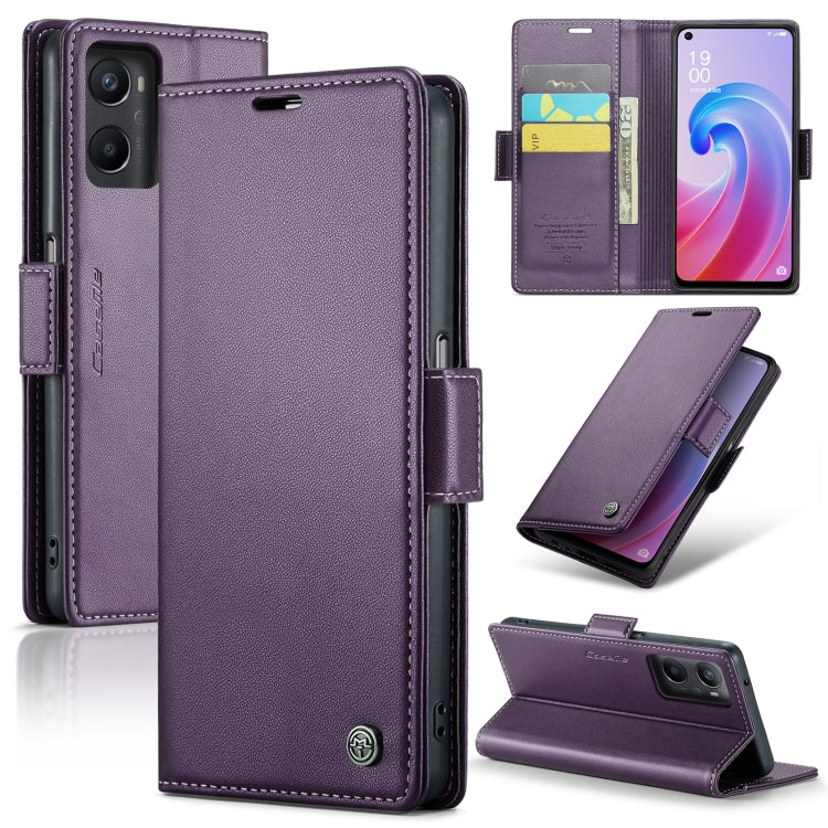 For OPPO A96 4G Global/A36 4G/K10 4G/A76 4G CaseMe 023 Butterfly Buckle Litchi Texture RFID Anti-theft Leather Phone Case(Pearly Purple) - OPPO Cases by CaseMe | Online Shopping South Africa | PMC Jewellery | Buy Now Pay Later Mobicred