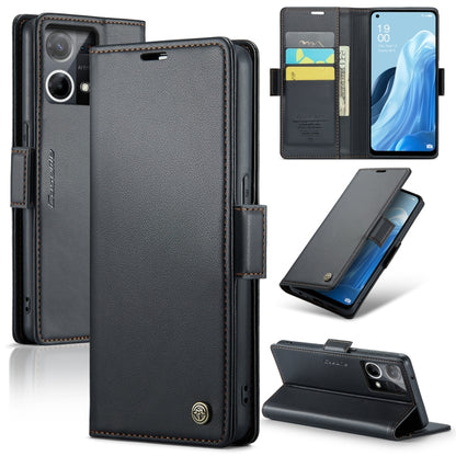 For OPPO Reno7 4G Indonesia/F21 Pro 4G/Reno8 4G CaseMe 023 Butterfly Buckle Litchi Texture RFID Anti-theft Leather Phone Case(Black) - OPPO Cases by CaseMe | Online Shopping South Africa | PMC Jewellery | Buy Now Pay Later Mobicred