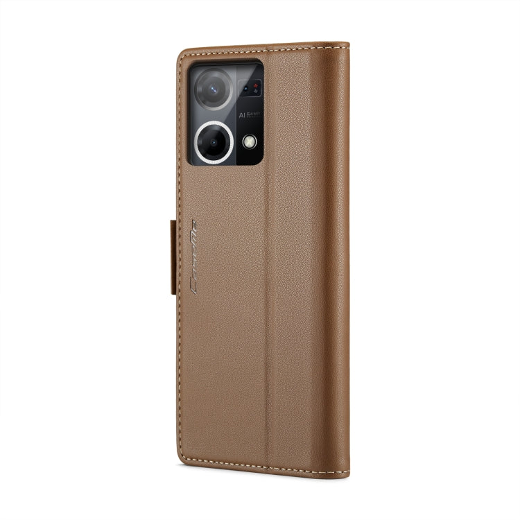 For OPPO Reno7 4G Indonesia/F21 Pro 4G/Reno8 4G CaseMe 023 Butterfly Buckle Litchi Texture RFID Anti-theft Leather Phone Case(Brown) - OPPO Cases by CaseMe | Online Shopping South Africa | PMC Jewellery | Buy Now Pay Later Mobicred