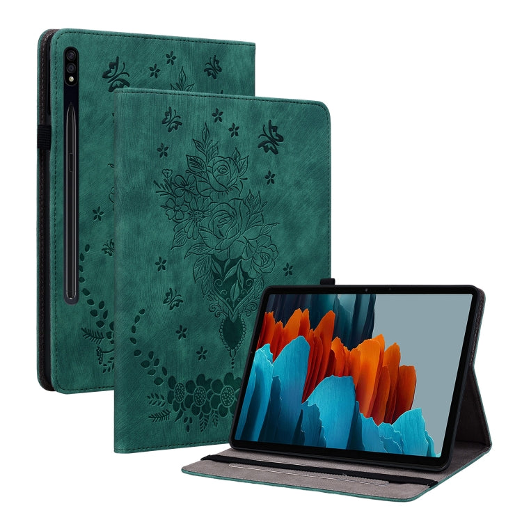 For Samsung Galaxy Tab S9 Butterfly Rose Embossed Leather Tablet Case(Green) - Galaxy Tab S9 Cases by PMC Jewellery | Online Shopping South Africa | PMC Jewellery | Buy Now Pay Later Mobicred