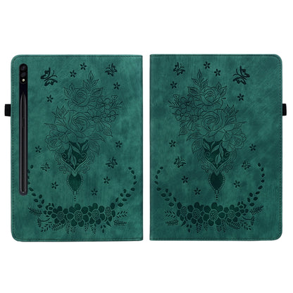 For Samsung Galaxy Tab S9 Butterfly Rose Embossed Leather Tablet Case(Green) - Galaxy Tab S9 Cases by PMC Jewellery | Online Shopping South Africa | PMC Jewellery | Buy Now Pay Later Mobicred