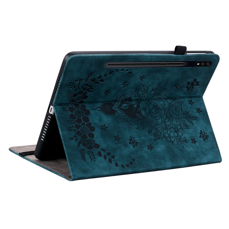 For Samsung Galaxy Tab S9 Butterfly Rose Embossed Leather Tablet Case(Dark Blue) - Galaxy Tab S9 Cases by PMC Jewellery | Online Shopping South Africa | PMC Jewellery | Buy Now Pay Later Mobicred