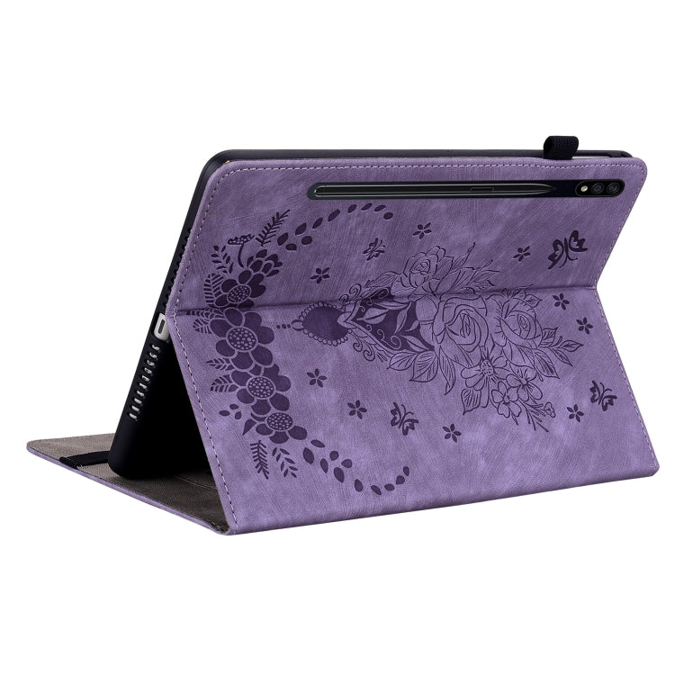 For Samsung Galaxy Tab S9+ Butterfly Rose Embossed Leather Tablet Case(Purple) - Galaxy Tab S9+ Cases by PMC Jewellery | Online Shopping South Africa | PMC Jewellery | Buy Now Pay Later Mobicred