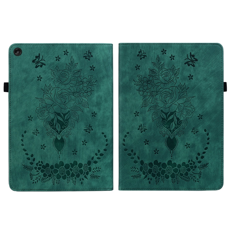 For Lenovo Tab M10 10.1 3rd Gen Butterfly Rose Embossed Leather Tablet Case(Green) - Lenovo by PMC TechLife | Online Shopping South Africa | PMC TechLife | Buy Now Pay Later Mobicred