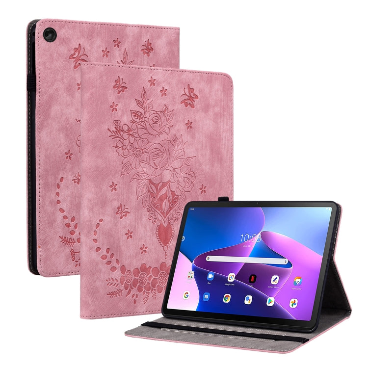 For Lenovo Tab M10 Plus 10.6 3rd Gen Butterfly Rose Embossed Leather Tablet Case(Pink) - Lenovo by PMC TechLife | Online Shopping South Africa | PMC TechLife | Buy Now Pay Later Mobicred