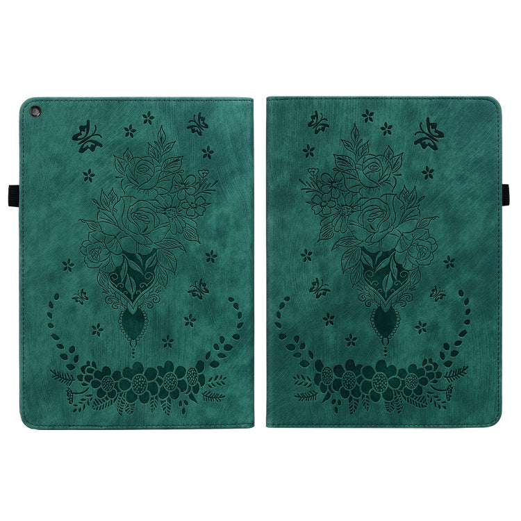 For Amazon Kindle Fire HD10 2019 / 2017 Butterfly Rose Embossed Leather Smart Tablet Case(Green) - Amazon by PMC TechLife | Online Shopping South Africa | PMC TechLife | Buy Now Pay Later Mobicred