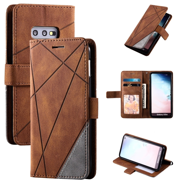 For Samsung Galaxy S10e Skin Feel Splicing Horizontal Flip Leather Case with Holder & Card Slots & Wallet & Photo Frame(Brown) - Galaxy Phone Cases by PMC Jewellery | Online Shopping South Africa | PMC Jewellery