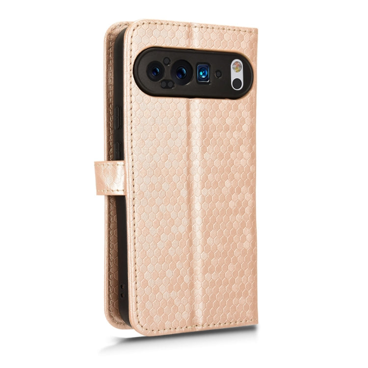 For Google Pixel 9 Pro Honeycomb Dot Texture Leather Phone Case(Gold) - Google Cases by PMC Jewellery | Online Shopping South Africa | PMC Jewellery | Buy Now Pay Later Mobicred