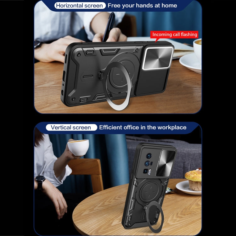 For Xiaomi Poco F5 Pro/Redmi K60  CD Texture Sliding Camshield Magnetic Holder Phone Case(Silver) - Xiaomi Cases by PMC TechLife | Online Shopping South Africa | PMC TechLife | Buy Now Pay Later Mobicred