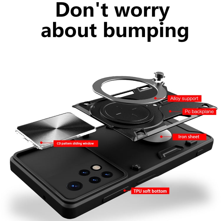 For Xiaomi Redmi Note 11 Global CD Texture Sliding Camshield Magnetic Holder Phone Case(Purple) - Xiaomi Cases by PMC TechLife | Online Shopping South Africa | PMC TechLife | Buy Now Pay Later Mobicred