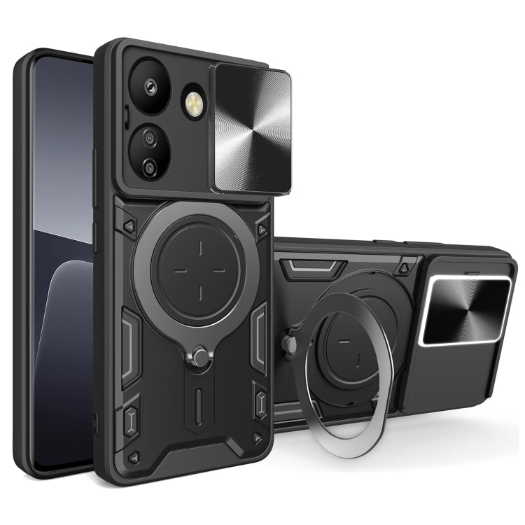 For Xiaomi Redmi 13C 4G CD Texture Sliding Camshield Magnetic Holder Phone Case(Black) - 13C Cases by PMC TechLife | Online Shopping South Africa | PMC TechLife | Buy Now Pay Later Mobicred