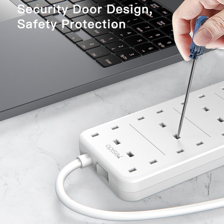 Yesido MC-16 8 Plugs + PD 20W+2 QC3.0 Ports 3250W High Power Fast Charging Socket(UK Plug) - Extension Socket by Yesido | Online Shopping South Africa | PMC Jewellery | Buy Now Pay Later Mobicred