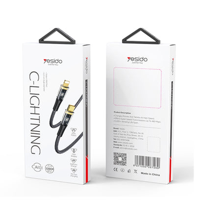 YESIDO CA102 PD 20W USB-C / Type-C to 8 Pin Braided Charging Data Cable, Length:2m(Black) - 2 in 1 Cable by Yesido | Online Shopping South Africa | PMC Jewellery | Buy Now Pay Later Mobicred