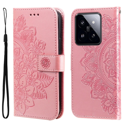 For Xiaomi 14 Pro 7-petal Flowers Embossing Leather Phone Case(Rose Gold) - 14 Pro Cases by PMC Jewellery | Online Shopping South Africa | PMC Jewellery | Buy Now Pay Later Mobicred